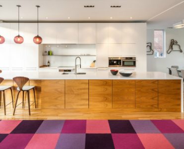 Plum Pendant Lighting Gives This Contemporary Kitchen a New Twist